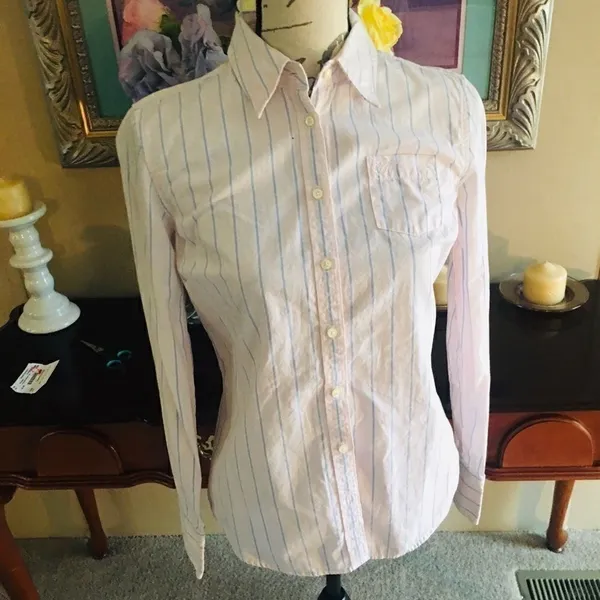 Tommy Hilfiger Pink Striped Button Down Blouse - Image 2