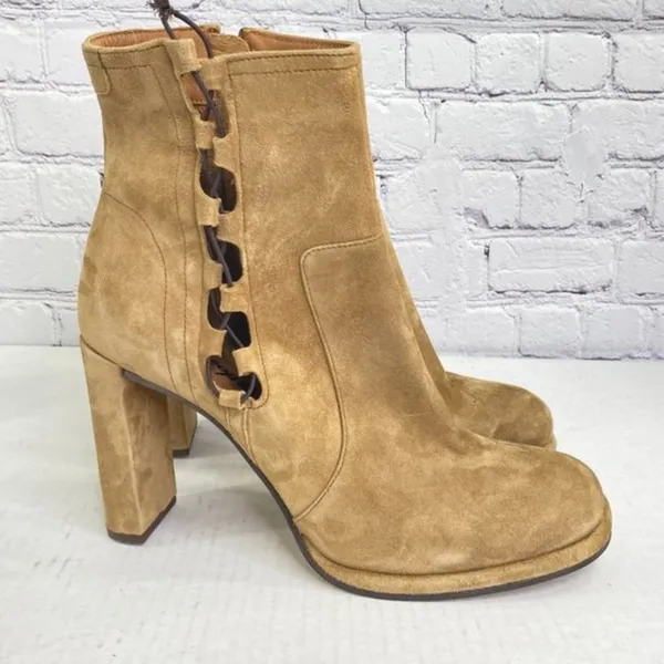 Free People Cecile Ankle Boots Suede Lace Up Side Block‎ Heel Tan Camel Size 41 - Image 5