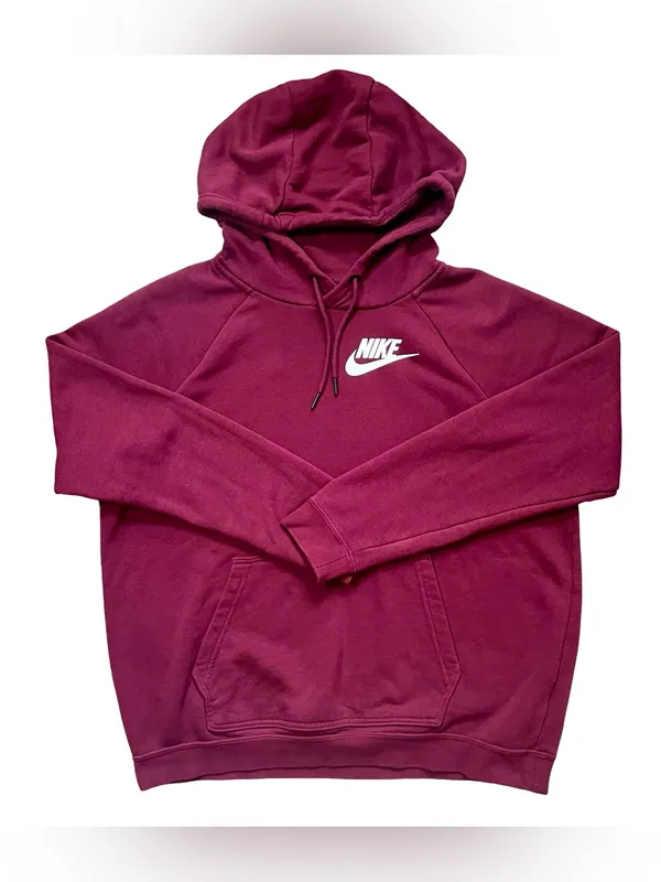 Nike Rally Essentials Burgundy Fleece Pullover Hoodie - Image 2