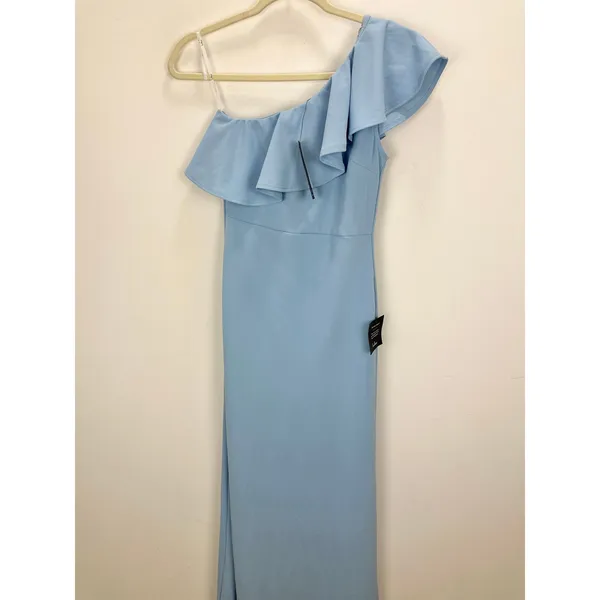 Lulus Last Forever Powder Blue One-Shoulder Ruffle Maxi Dress Formal Small NWT - Image 6
