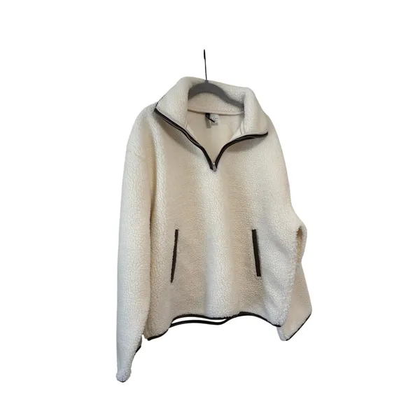 H&M Divided Teddy Fleece Pullover Medium Ivory Sherpa 1/4 Zip Cozy Jacket - Image 3