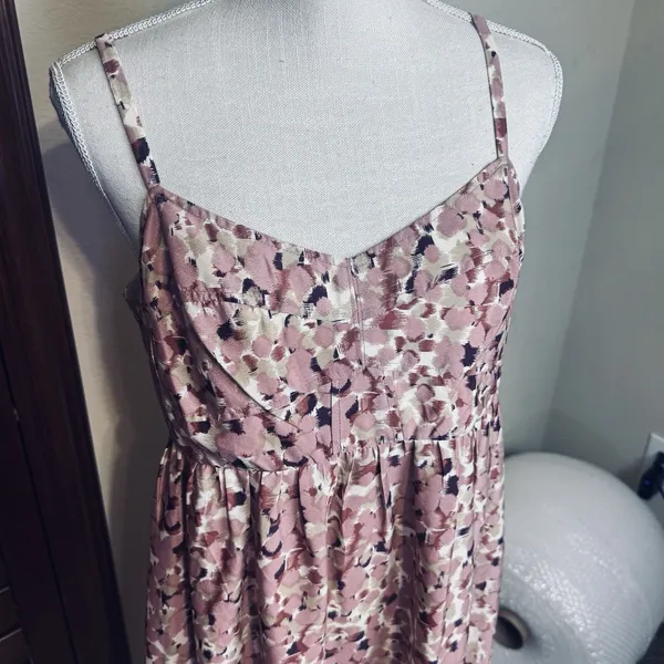 Fossil Pink Mini Dress Watercolor Abstract sleeveless M‎ Ruffle Hem Party Corset - Image 3