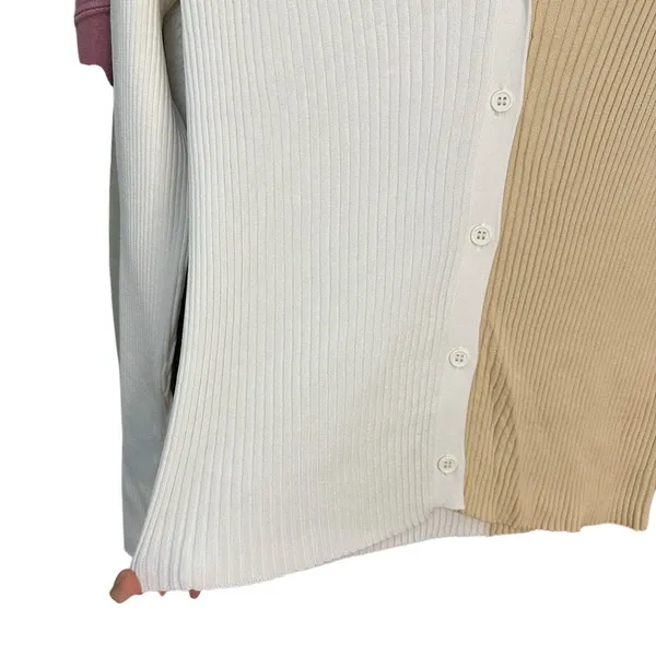 STAUD‎ Cargo Colorblock Rib Knit Cardigan Size Large Long Sleeve Stretch - Image 9