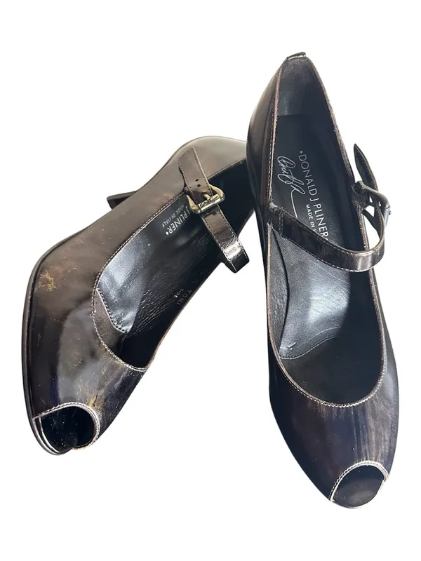 Donald J. Pliner Bronze/Copperish Brown Patent Mary Jane Peep-Toe Heels - Image 2