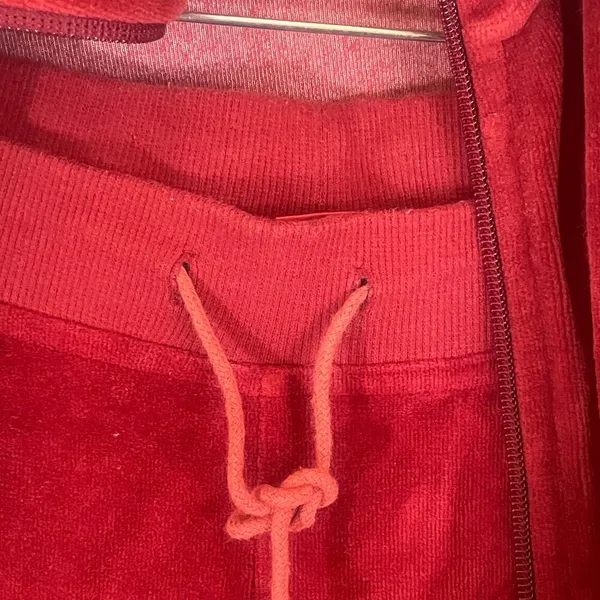 Esprit Y2K Retro Velour Tracksuit - No Size Tag - Red - Image 6