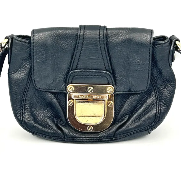 Michael Kors‎ Black Leather Crossbody Bag Womens Small Gold Hardware Y2K Chic - Image 2