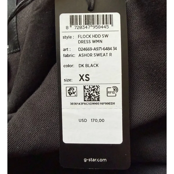 G-Star RAW Black Logo Hoodie Sweatshirt Dress NWT Women’s Extra Small Streetwear - Image 7