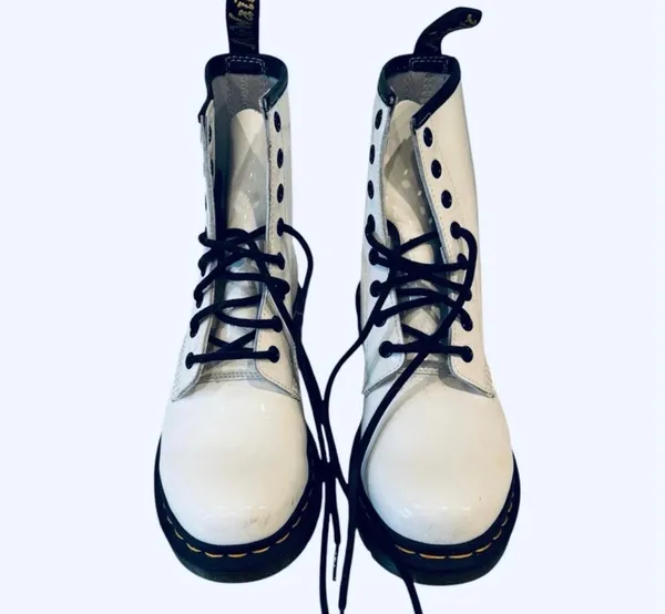 Dr Martens White Leather Combat Moto Boots Lace Up Smooth 8 Docs Smooth - Image 2