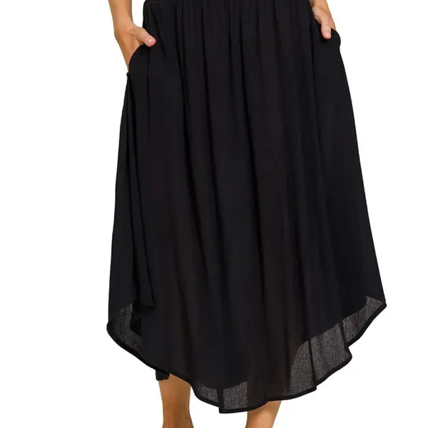Zenana Woven Crinkle Smocked Waist Maxi Skirt W‎ Pockets - Image 2