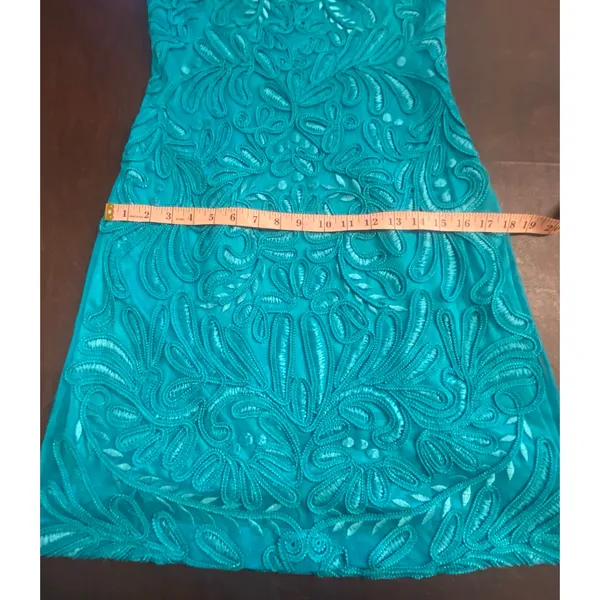 Sue Wong Teal Embroidered‎ Lace Sheath Dress Sz 10 Cocktail Formal Wedding Prom - Image 10