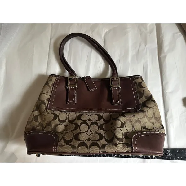 VTG Y2K Coach Signature C Canvas Leather Tote Bag Brown Tan 6366 - Image 2