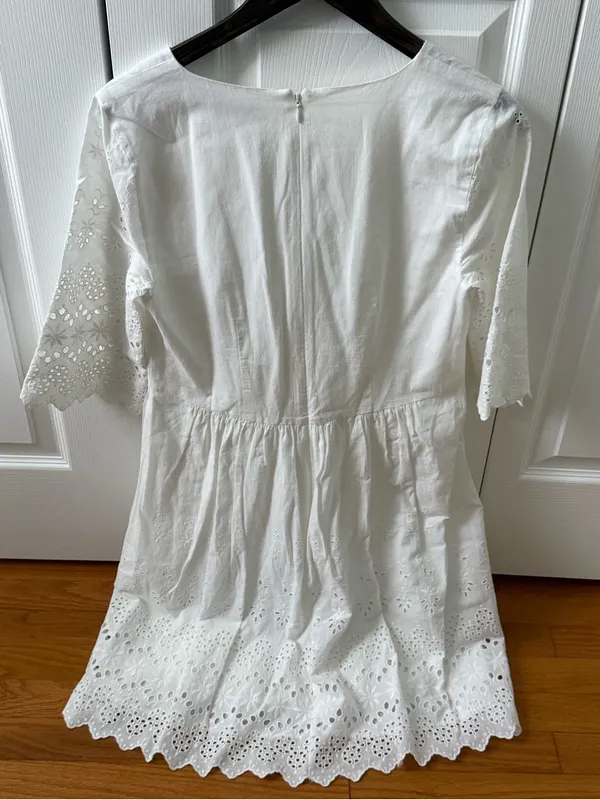 Madewell Eyelet Lattice Dress in White - Image 3