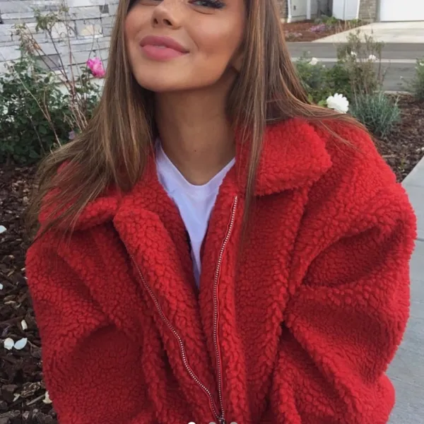 I. Am. Gia Pixie Oversized Teddy Coat Red size Medium Revolve $110 - Image 5