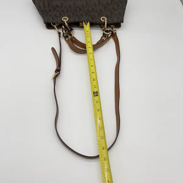Michael Kors Cynthia Logo Medium Satchel‎ Brown Monogram Chain Shoulder Luxury - Image 15