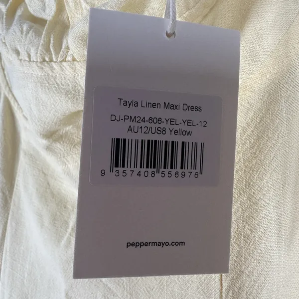 NEW Peppermayo Tayla Linen Blend Maxi Dress Womens US 8 Butter Yellow Strapless - Image 7