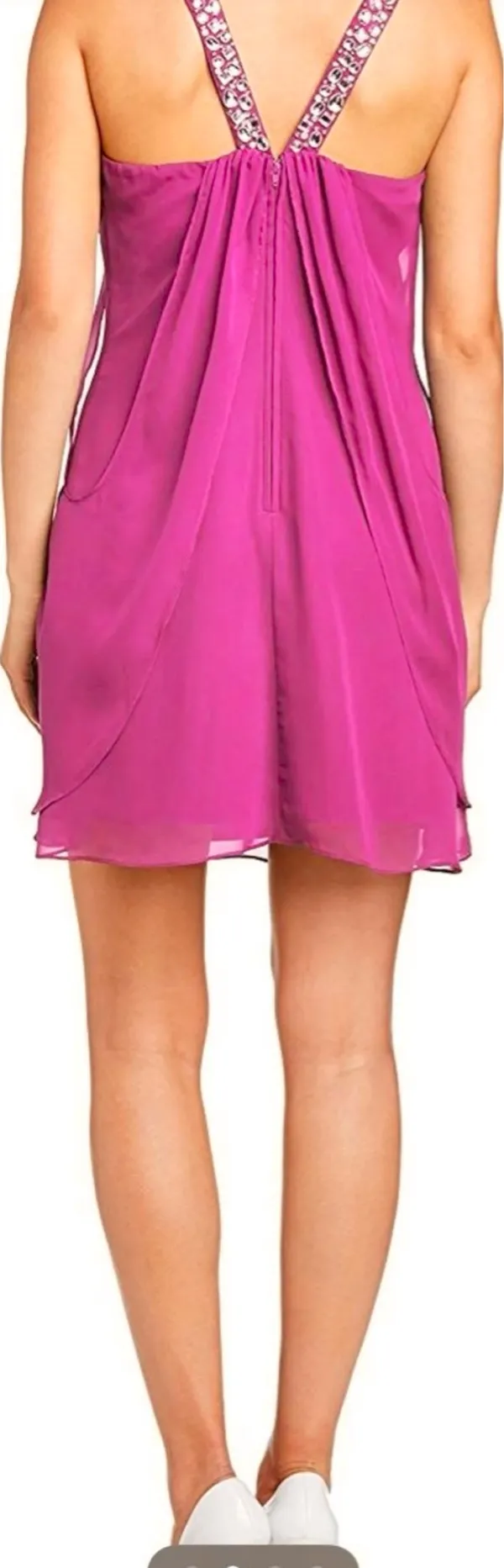 hailey logan Adrianna Papell hot pink( Fuchsia)rhinestone Chiffon short dress 7 - Image 5