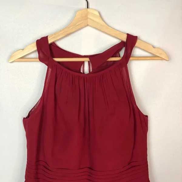 Azazie Red Short Bridesmaids Chiffon Skirt‎ High Halter Neck Dress 6 - Image 3