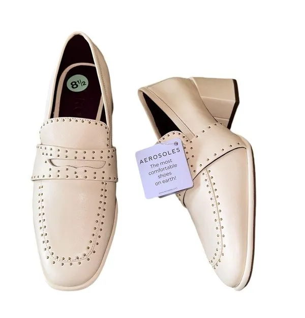 NWT Aerosoles women's Ardore Loafer Studded In Color: Eggnog Leather - Image 7
