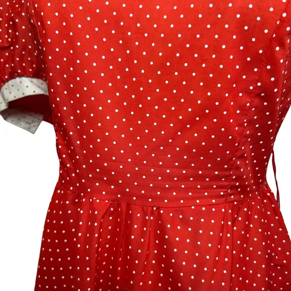S.L. Fashions VTG 80s Polka Dot Puff Sleeve Midi Dress Red Size 9 - Image 15