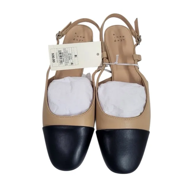 A New Day Maxine Women’s 8.5 Tan Black Cap Toe Slingback Flats - Image 3