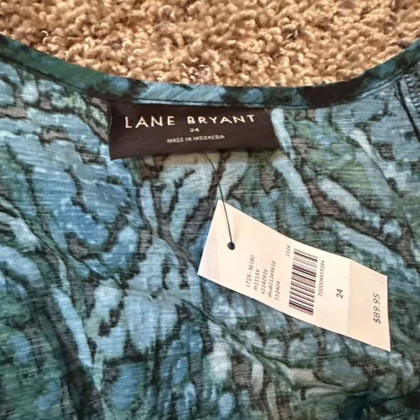 Lane Bryant Dress Womens 24‎ Blue Green Smocked shoulder Long Sleeve Midi dress - Image 8