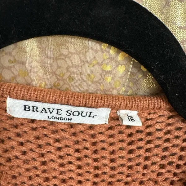 Brave Soul London Burnt Orange Knit Oversized Chunky Cardigan Sweater L/16 - Image 3