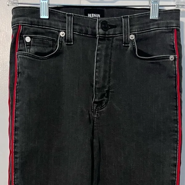 Hudson Zoeey High Rise Faded Black & Red Tuxedo Stripe Ankle Jeans 25 - Image 6