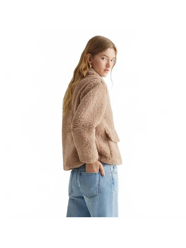 Mango Teen's Shearling-Effect Coat NWT Tan Teens Large - Image 4