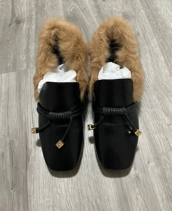 Black Fluffy Loafers. Size 5.5 - Image 2