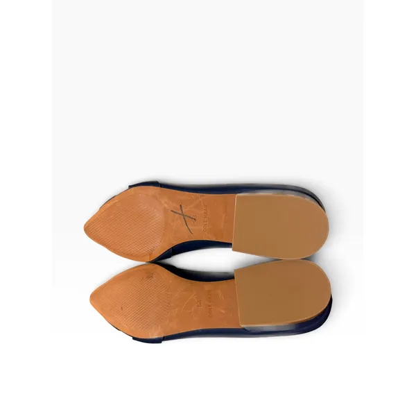 Cole Haan Womens Navy Leather Pointed Toe Crisscross Block Heel Flats W15158 - Image 4