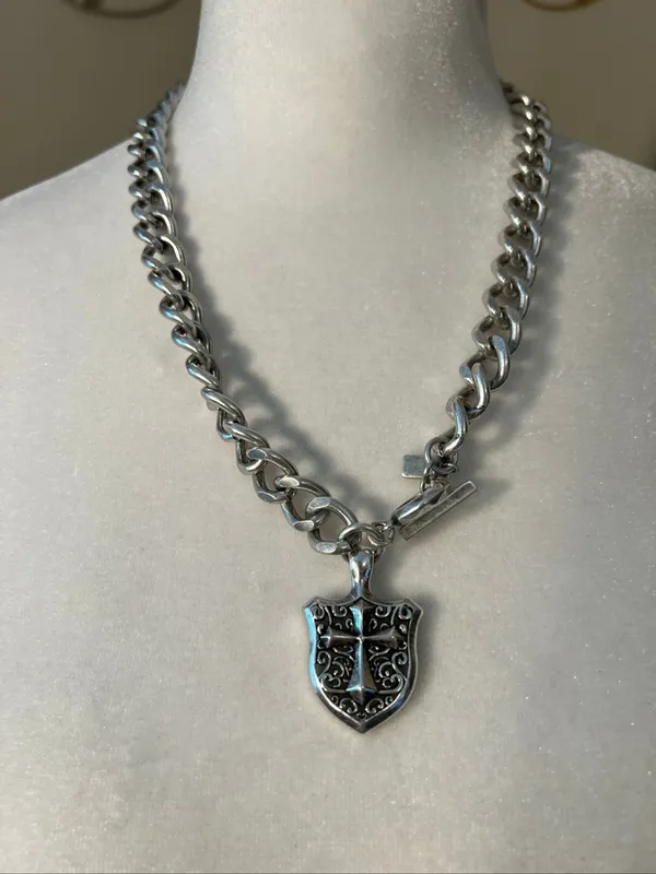 NWT Stigma Silver Tone Chunky Chain Necklace w Cross and Filigree Pendant - Image 9