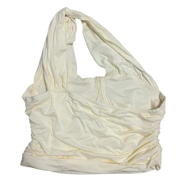 Cider Light Yellow/Cream Ruched Crop Top - Image 3