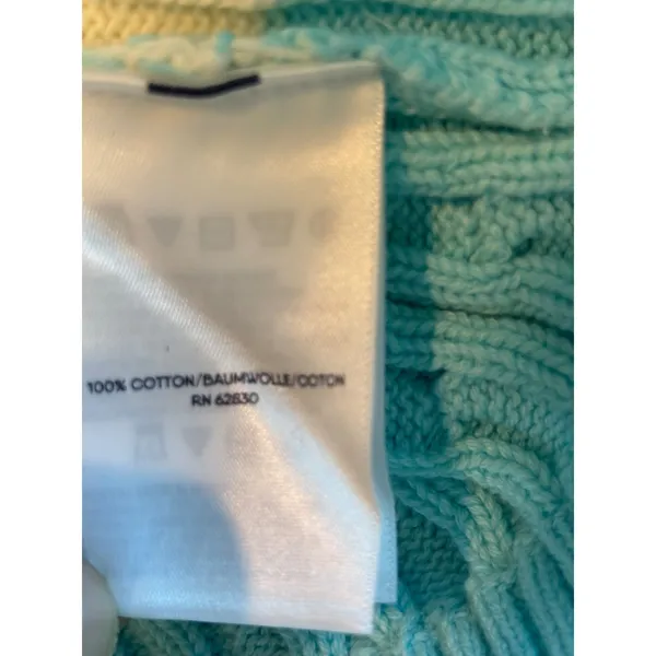 Lands End Drifter Cable Knit Sweater Blue Cream Striped Cotton Crew Neck S 6-8 - Image 7
