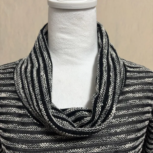 J.Jill Tunic Sweater Black White Striped Cowl Neck Lightweight Semi-Sheer Knit S - Image 3