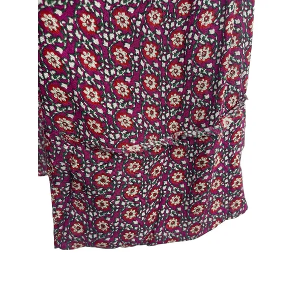 Free People Boho Floral Peasant Top M Purple Red Tie Up Studded Beaded Rayon - Image 4