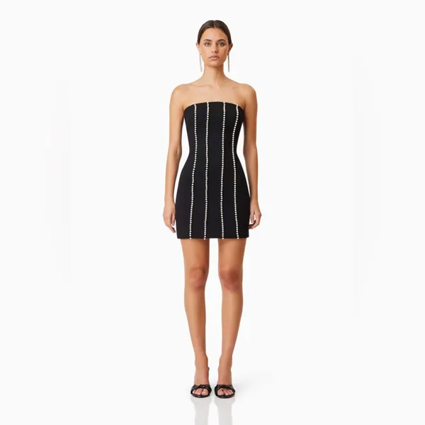 Elliatt Sonnet Mini Strapless Pearl Dress In‎ Black - Image 2