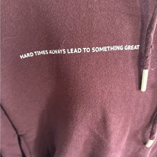 SAGE Burgundy Cropped Hoodie with Message on Front - Image 2