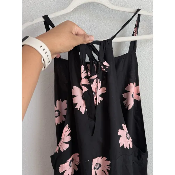 Wildfox Swim Daisy Overall Jumpsuit Black Pink Floral Wide Leg Sample Coverup S - Image 5
