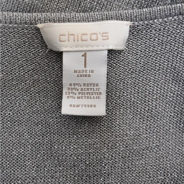 Chico's Women's M Chico's Size 1 Silver with Metallic Thread Open Front Cardigan - Image 7