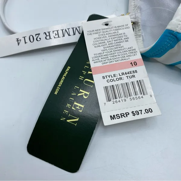 Lauren Ralph Lauren Women Tankini Swimsuit Top LR44E88 Turquoise Stripe Size 10 - Image 7