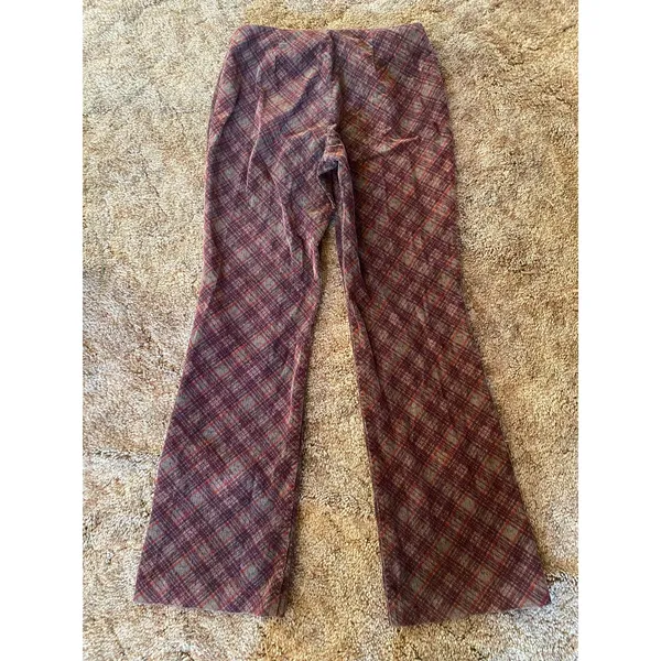 Vintage Work Order Corduroy Bare Back Plaid Bootcut Flare Bias Cut Y2K Lowrise - Image 2