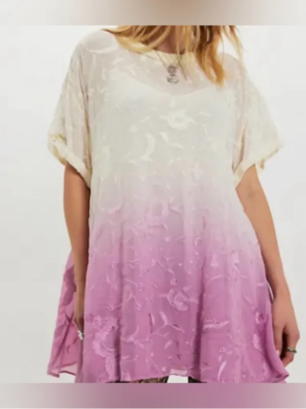 Free People Petal Dusk T-Shirt Mini Dress medium NWT Ivory Pink Ombré Embroidere - Image 3