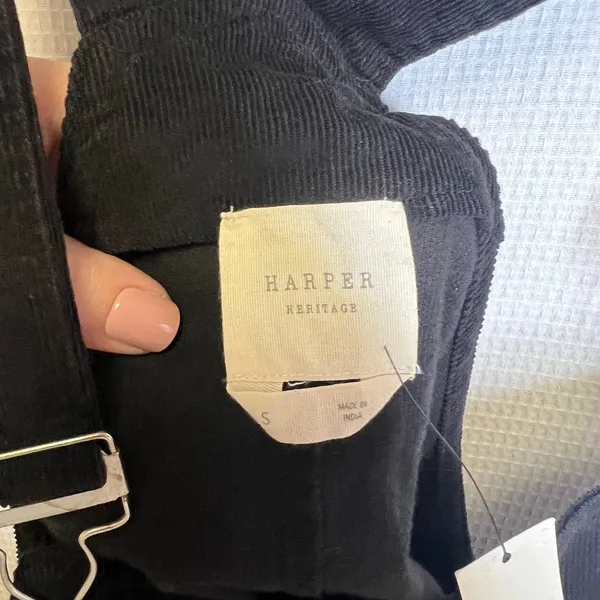 Harper Heritage Francescas Black Corduroy Button Front Pinafore Dress‎ Small - Image 3