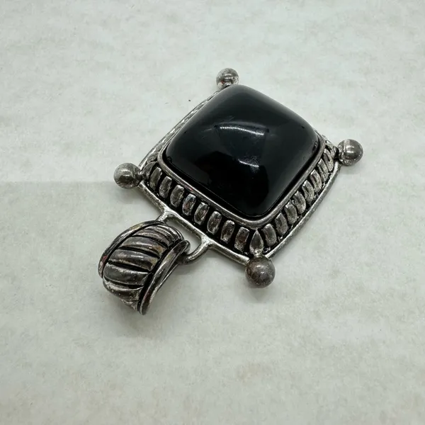 Vintage Premier Designs Silver Tone Black Stone Pendant Chain Necklace Stamped - Image 7