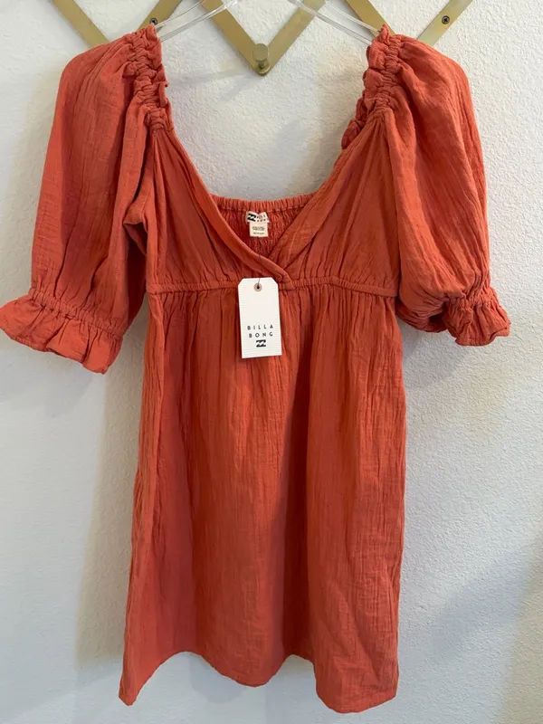 NWT Billabong Perfect Paradise Puff Sleeve Terracotta Mini Dress XS - Image 4