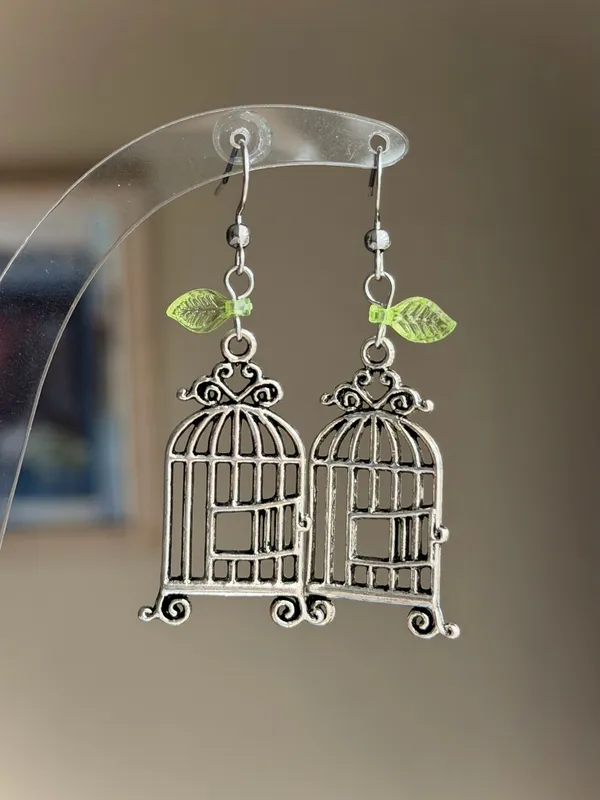 Handmade  retro whimsy goth fairy birdcage dangle earrings🕊️ - Image 3
