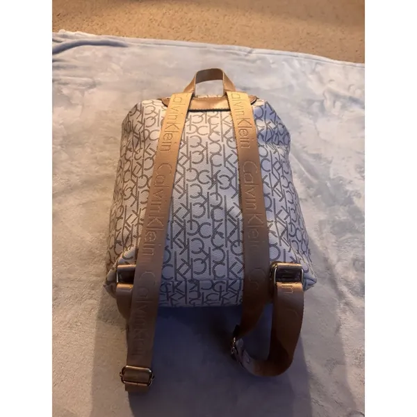 Calvin Klein Monogram Logo Backpack White Tan - Image 8