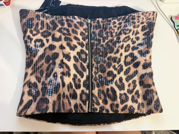 Cheetah Print Sequin Bustier White Fox Boutique - Image 3