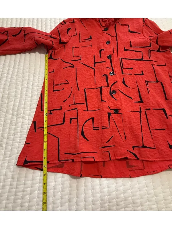 Ali Miles Coral Red Button Up Tunic Shirt Top Sz L Large Wire Collar Lagenlook - Image 4