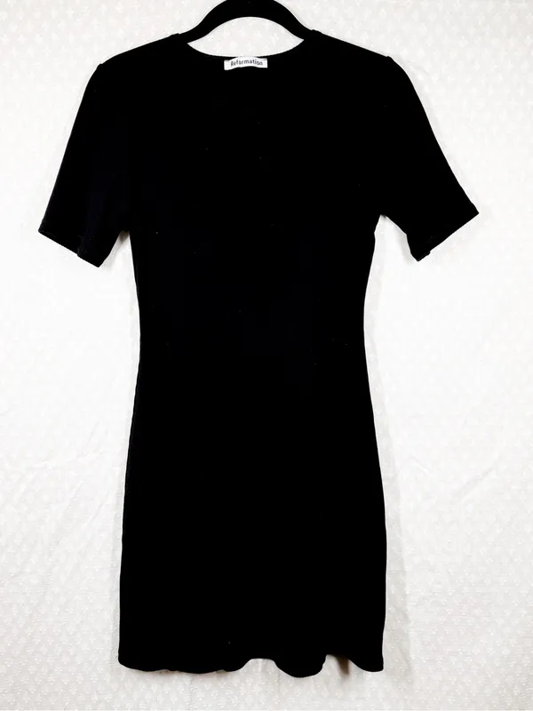 Reformation Black‎ Ribbed Short Sleeve Dress - Image 2